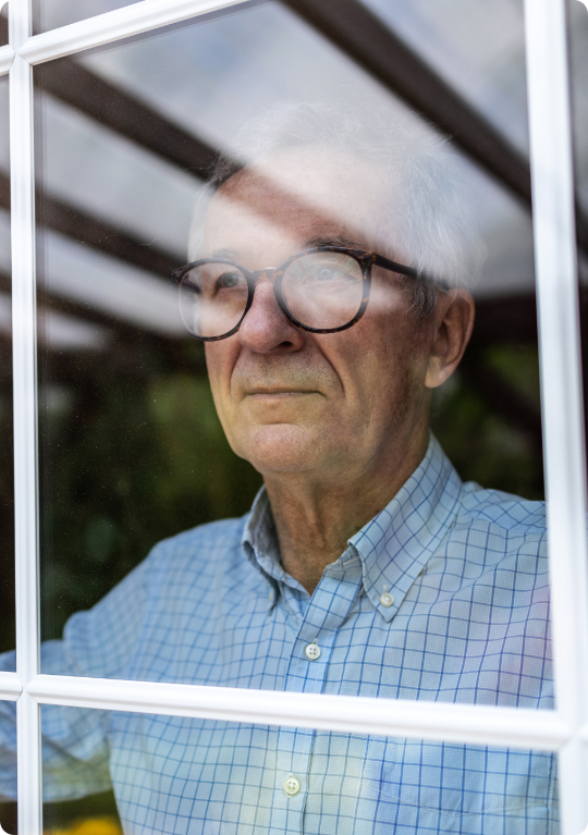 Fancy Card Image Man at window Home Settlement US 540 x 767 px