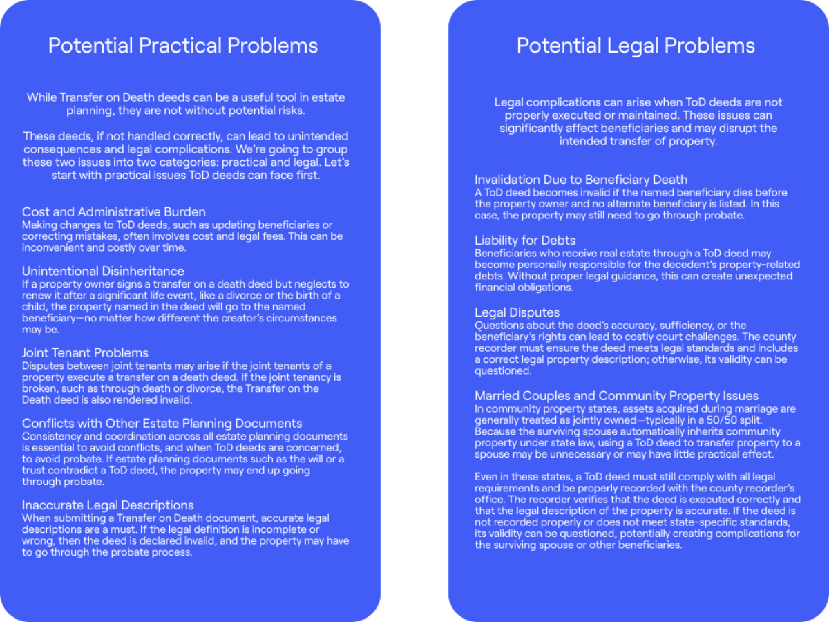 Potential practical and legal Problems with Transfer on Death Deeds