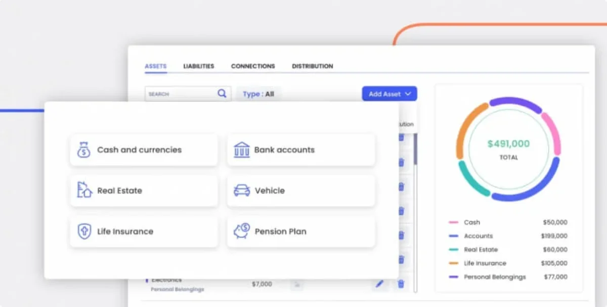 Clear Estate’s real-time assets and liabilities inventory dashboard, to simplify the estate planning and execution processes.