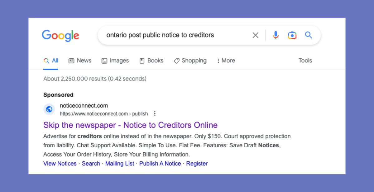 how to post a notice to creditors in newspapers