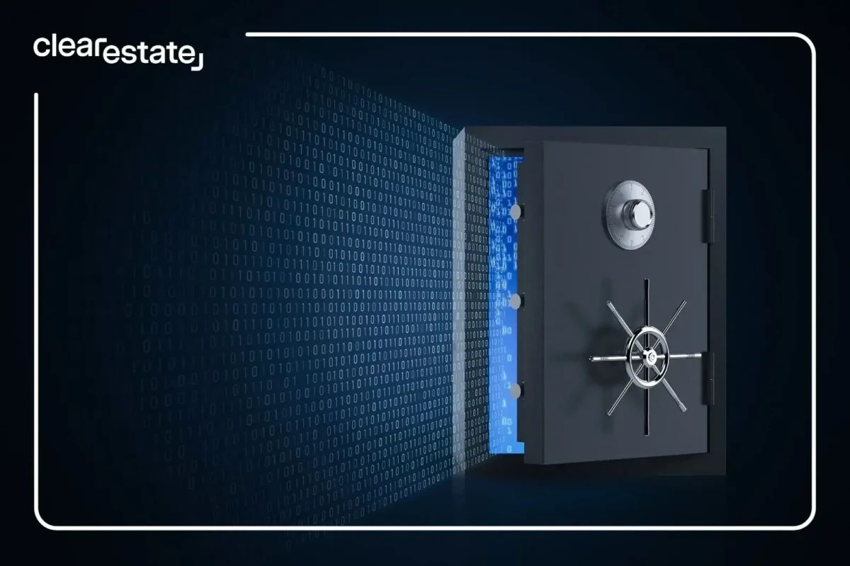 A cracked open safe with data leaking out
