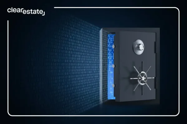 A cracked open safe with data leaking out