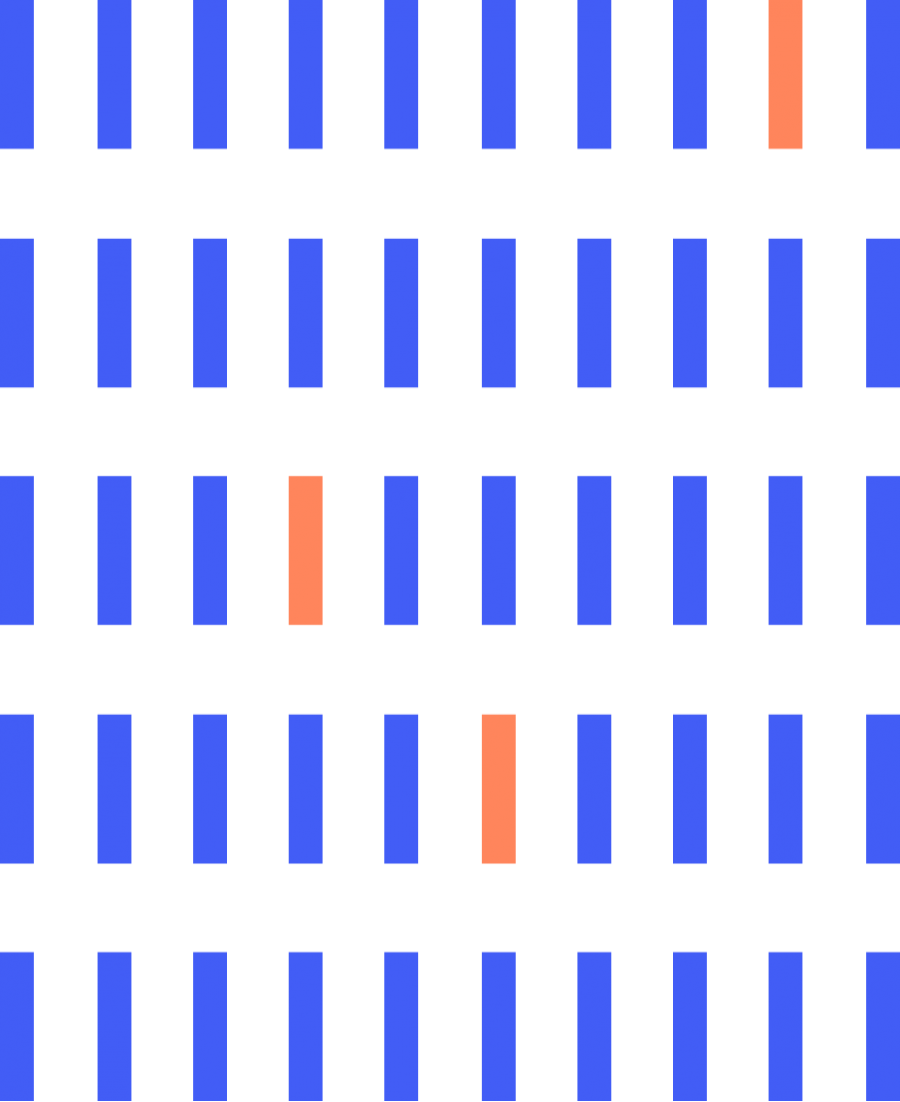 Vertical blue lines with scattered orange lines.